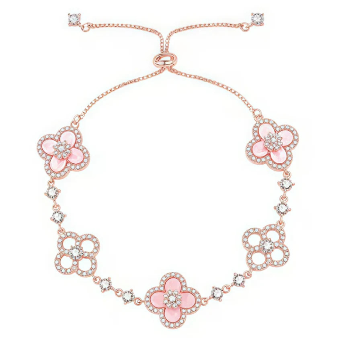 Shell Stone Crystal Pink Flower Bracelet – Stainless Steel Cuff Jewelry
