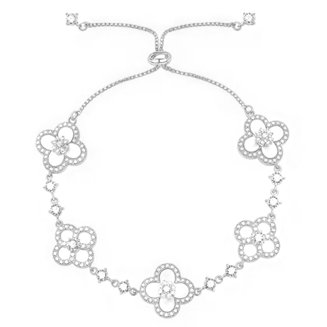 Shell Stone Crystal Pink Flower Bracelet – Stainless Steel Cuff Jewelry